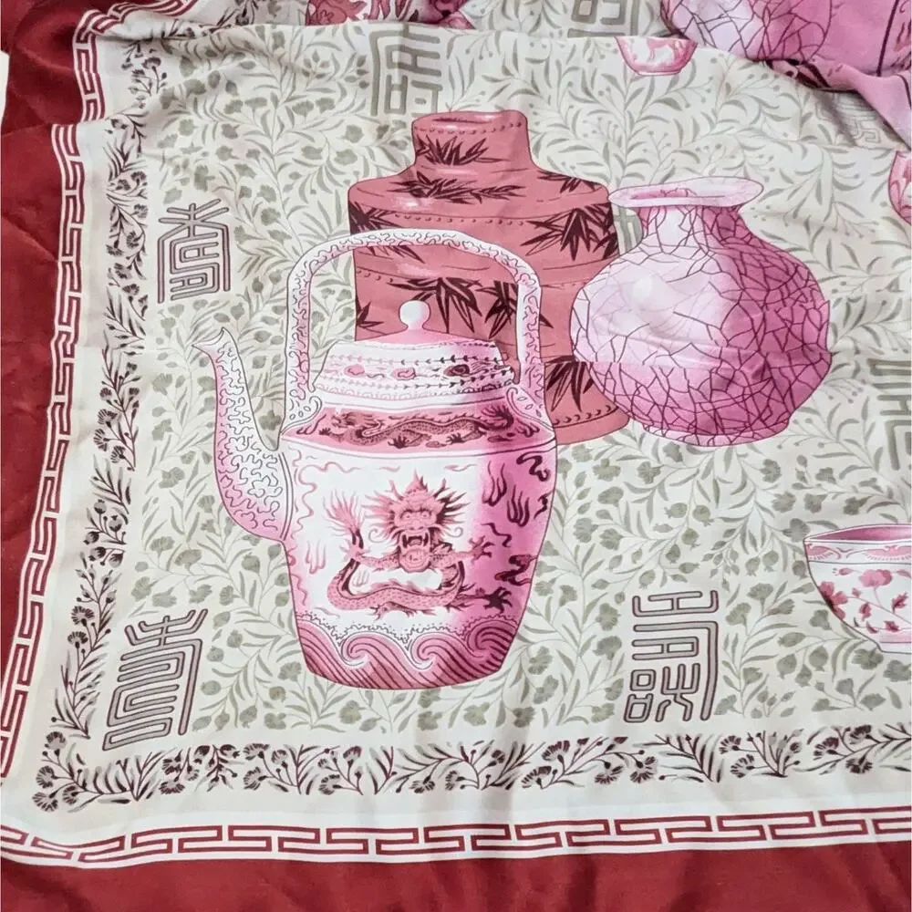 Vintage Asian Pottery Print Silk Scarf